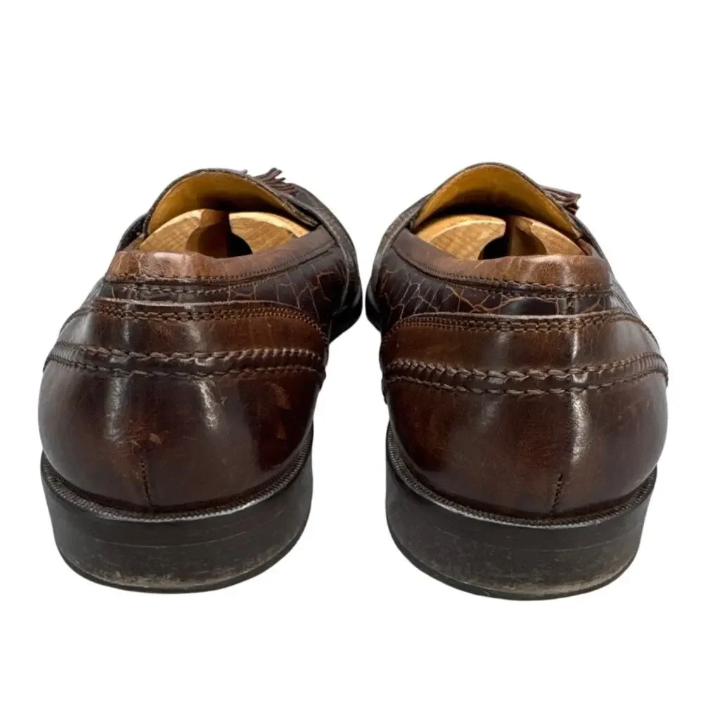 Johnston & Murphy Vintage Cellini Brown Italy Leather Croc Tassel Loafer Men 8.5